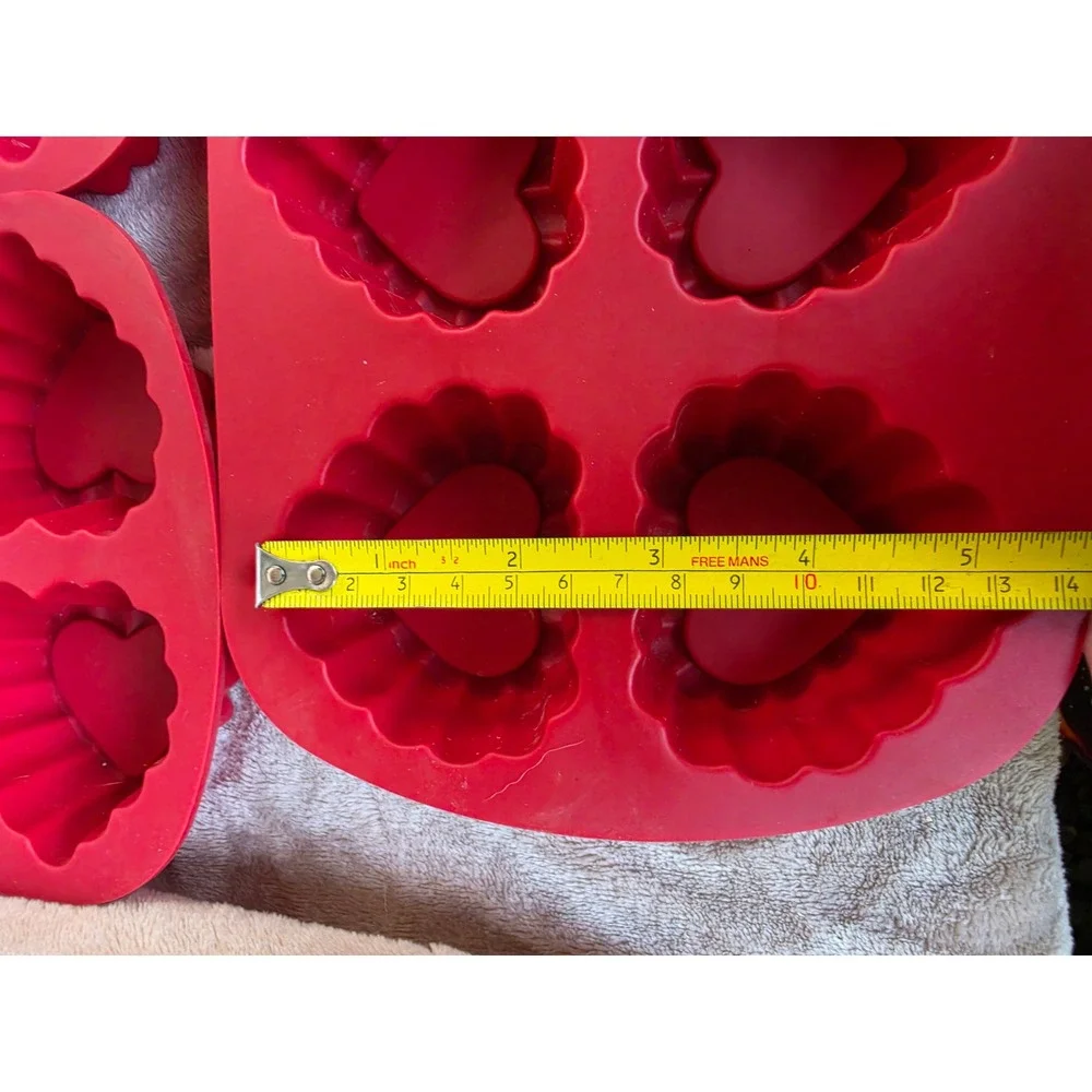 Red Heart Silicone Baking Molds Set of 3 Fluted Cupcake Muffin Trays Valentine